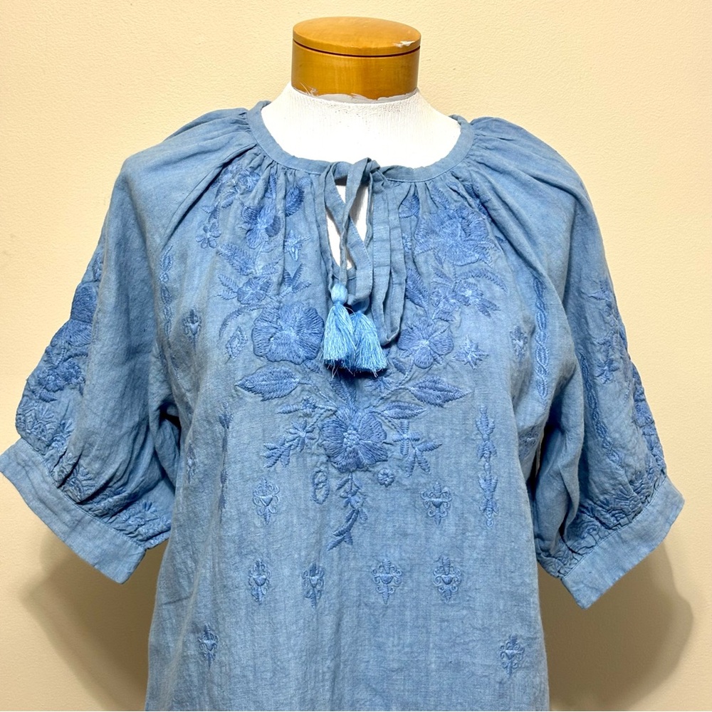 NWT 100% Linen Kyla Seo Embroidered Oversized Tunic Yara Dress Boho Beach S